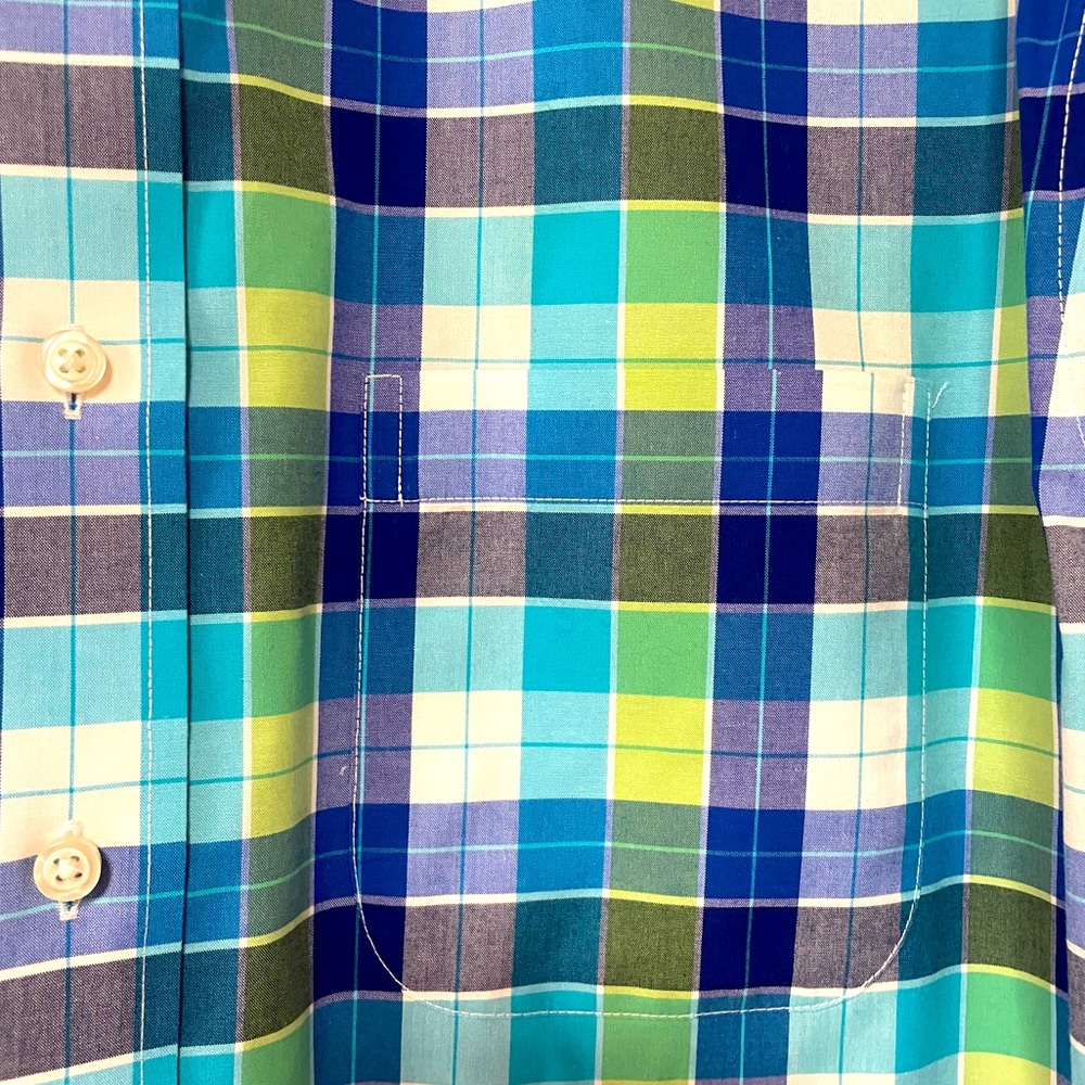Jos A. Bank Blue Green White Plaid Cotton Button Down Shirt Sz L - Picture 4 of 4